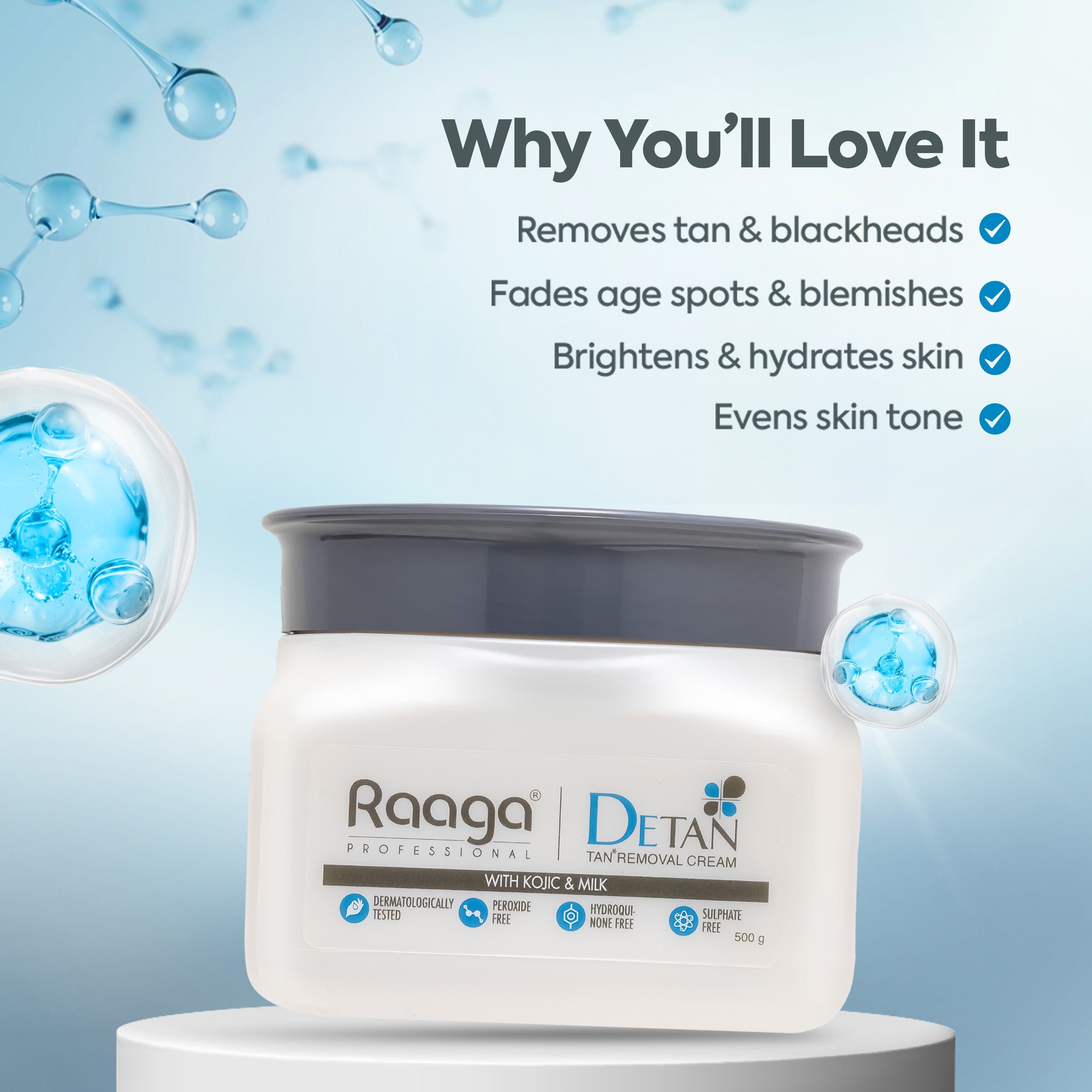 Raaga Professional De-Tan Pack with Kojic, Lactic Acid & Arbutin | Tan Removal Cream | Dermatologically Tested, Sulphate Free Face Pack- 500g - Pinkbliss