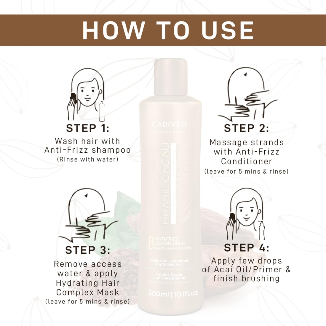 Cadiveu Brasil Cacau Coconut Anti Frizz Conditioner 300ml - Pinkbliss