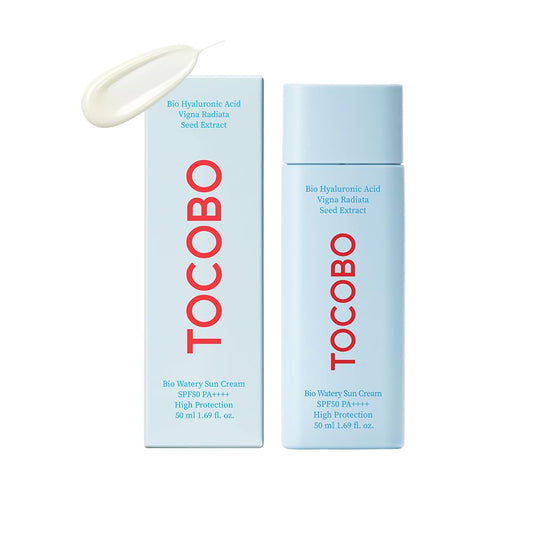 TOCOBO BIO WATERY SUN CREAM SPF50+ PA++++ 50g | Watery Texture, Soft Finish, Powerful UV Protection, Natural Ingredients, Hyaluronic Acid, Moisturizing, Elasticity | EWG Green + PEG Free, Korean Vegan Sunscreen for Face