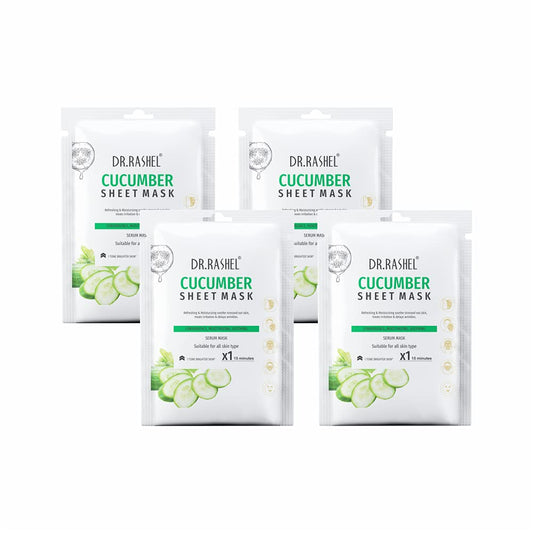 DR.RASHEL Cucumber Face Sheet Mask With Serum For Women and Men | All Skin Types | Soft and Healthy Skin | Deep Cleansing & Oil Control | Repairing & Nourishment | Soothing And Hydrating | Paraben Free | Pack Of 4 | 20g Each - Pinkbliss