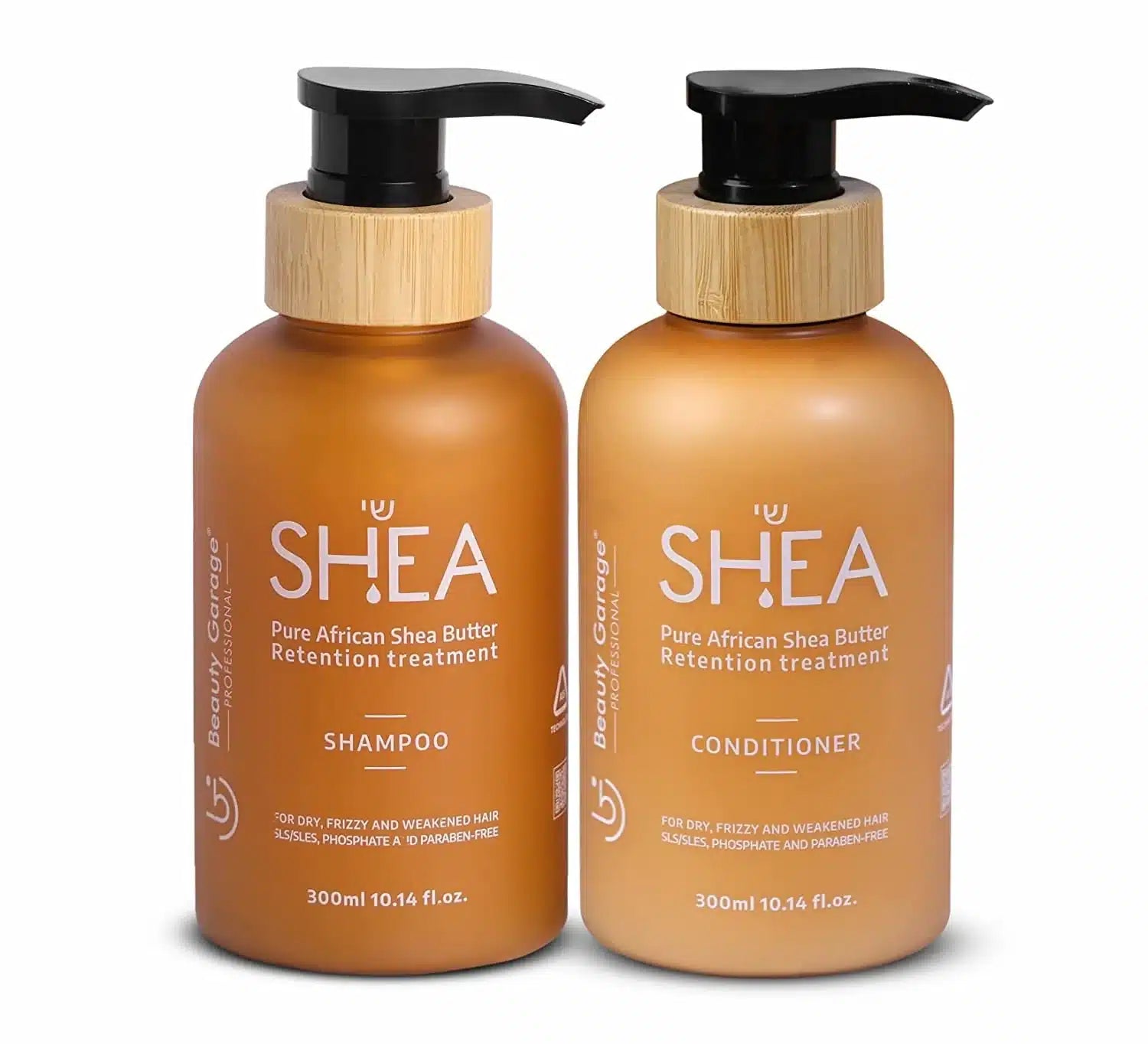 Beauty Garage Shea Retention Treatment Shampoo and Conditioner for Dry, Frizzy & Weakend Hair, Sulfate & Paraben free 300ml each - Pinkbliss