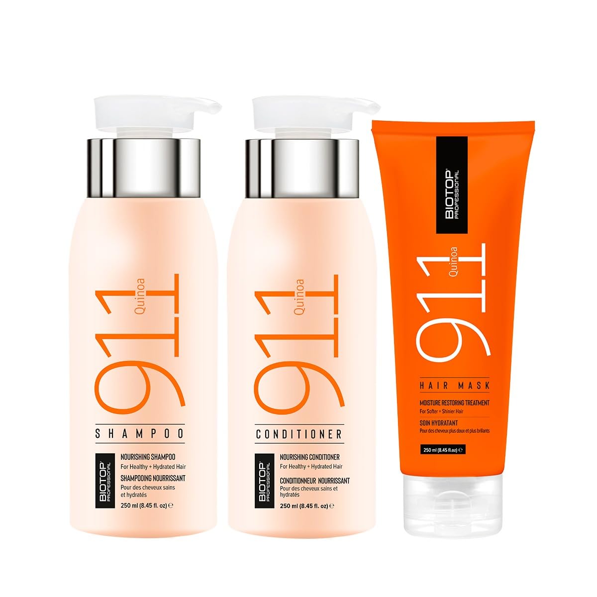 Biotop Professional 911 Nourishing Shampoo + Nourishing Conditioner (250ML EACH) + Moisture Restoring Treatment Hair Mask 250Ml Each Quinoa Unisex Combo Pack - Pinkbliss