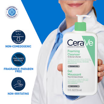 CeraVe Foaming Cleanser For Normal To Oily Skin (473ml) - Dermatologist-Developed Facewash | Non-Comedogenic And Fragrance-Free Cleansers For Acne-Prone Skin - Pinkbliss