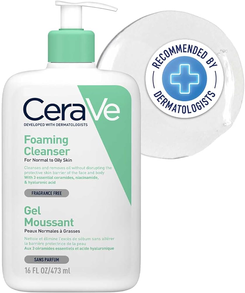CeraVe Foaming Cleanser For Normal To Oily Skin (473ml) - Dermatologist-Developed Facewash | Non-Comedogenic And Fragrance-Free Cleansers For Acne-Prone Skin - Pinkbliss