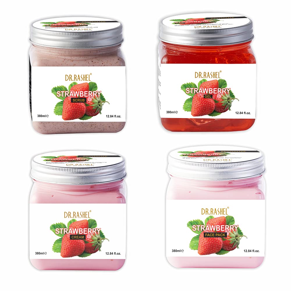 DR.RASHEL Strawberry (380ml) Combo with Scrub, Gel, Cream, Face Pack - Pinkbliss