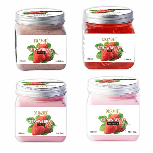 DR.RASHEL Strawberry (380ml) Combo with Scrub, Gel, Cream, Face Pack - Pinkbliss