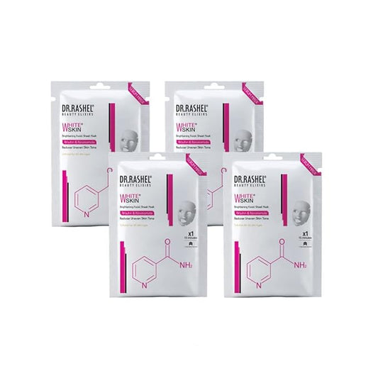 DR.RASHEL White Skin Face Sheet Mask With Serum For All Skin Types | Soft and Healthy Skin | Deep Cleansing & Oil Control | Repairing & Nourishment | Soothing And Hydrating | Paraben Free | Pack Of 4 | 20g Each - Pinkbliss