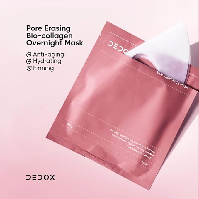 Dedox Bio-Collagen Real Deep Mask | Hydrating Overnight Hydrogel Mask for Pore Minimizing & Elasticity Boost - 45g (Pack of 1) | Korean Glass Skin - Pinkbliss