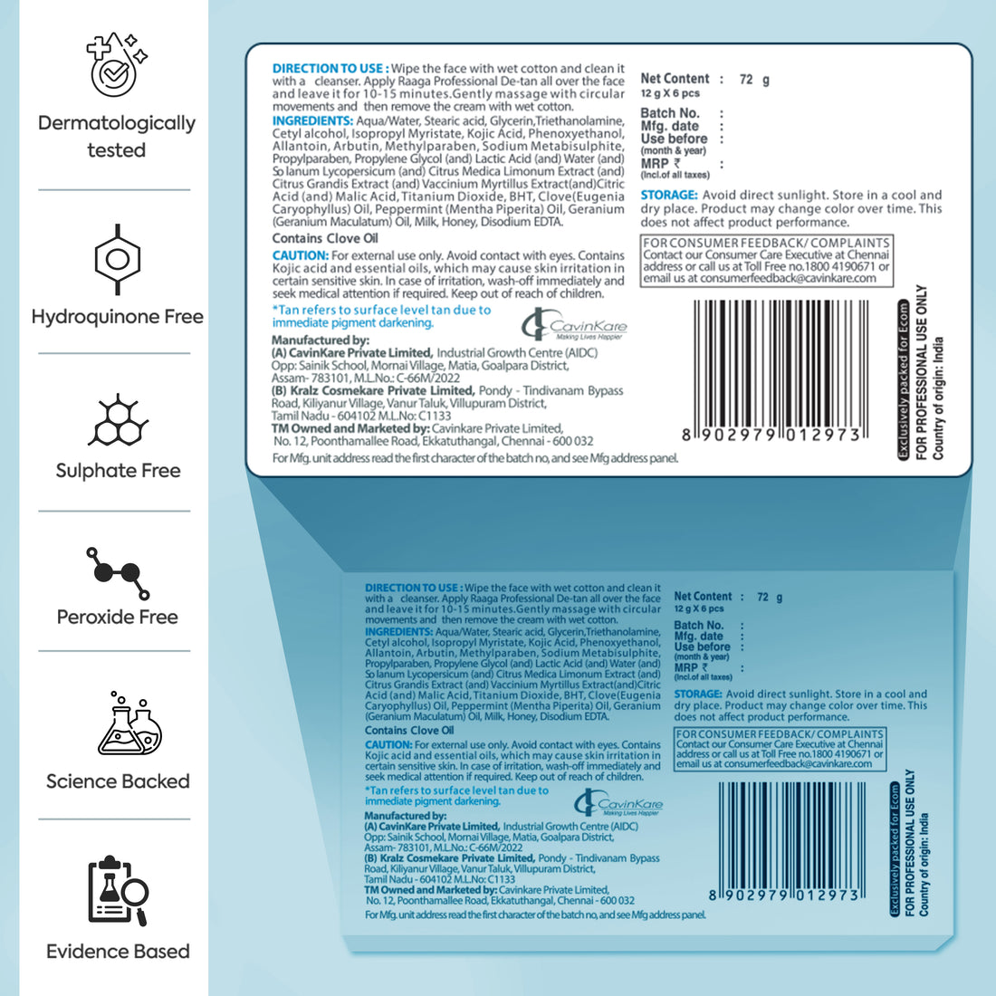 Raaga Professional De-Tan Cream 72GM (12g*6) - Pinkbliss