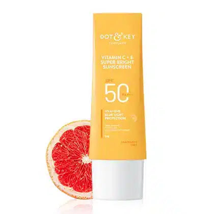 Dot & Key Vitamin C + E Super Bright Sunscreen SPF 50 PA+++ For Glowing Skin, 100% No White Cast (80g) - Pinkbliss