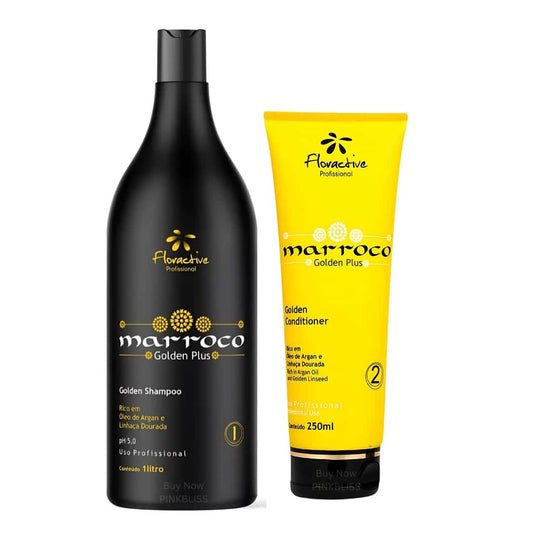 Floractive Profissional Marroco Golden Plus Shampoo and Conditioner - 1000ml & 250ml - Pinkbliss