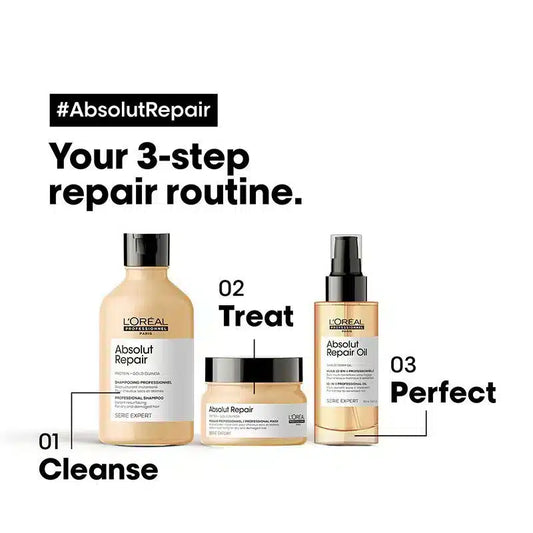 L’Oreal Professionnel Combo Absolut Repair Shampoo 300ml, Hair Mask 250gm & Hair Serum 90ml, Serie Expert - Pinkbliss
