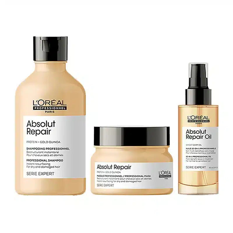 L’Oreal Professionnel Combo Absolut Repair Shampoo 300ml, Hair Mask 250gm & Hair Serum 90ml, Serie Expert - Pinkbliss
