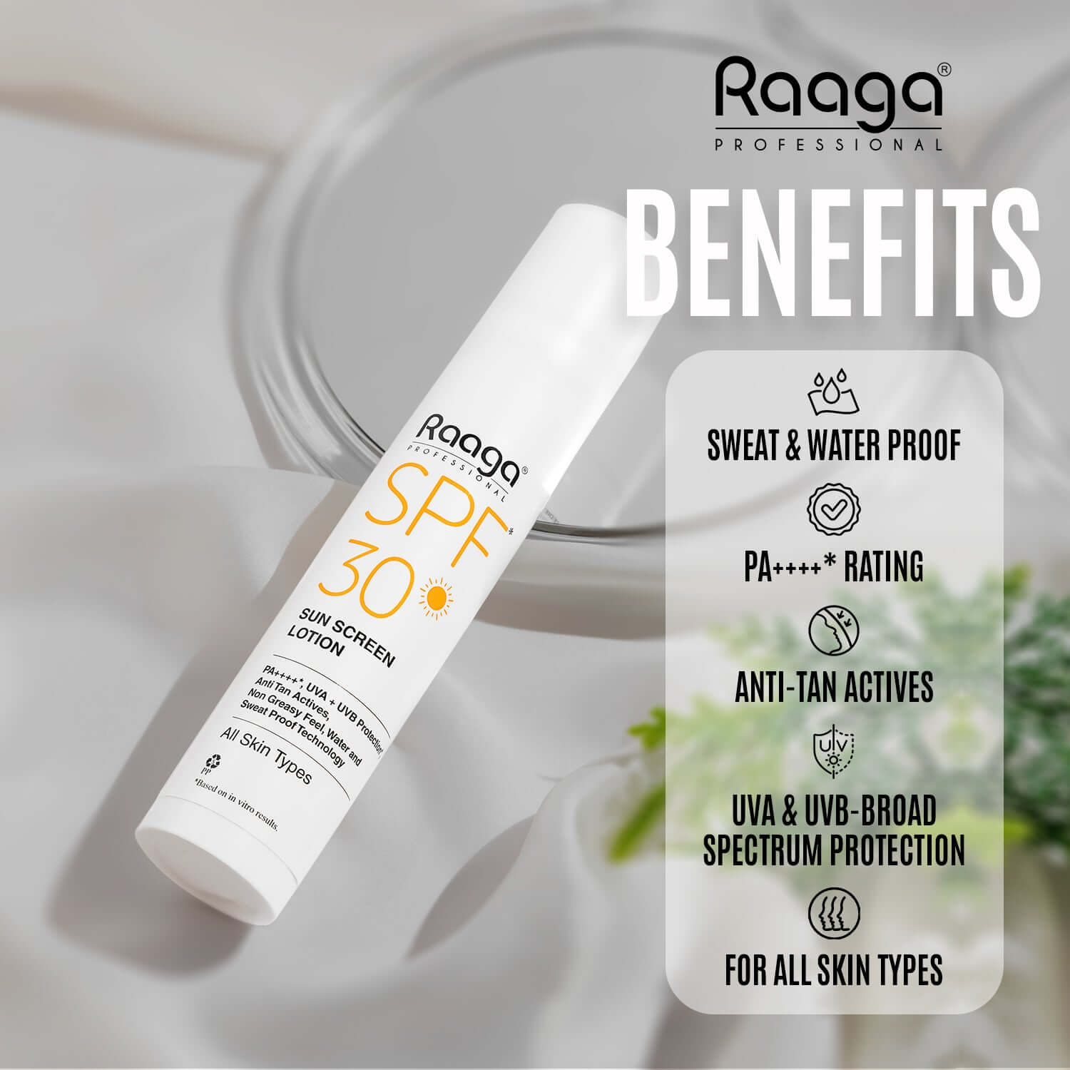 Raaga Professional SPF 30 Sunscreen Lotion | PA++++, UVA + UVB Protection, Anti Tan Activities, Non-Greasy Feel, Water and Sweat Proof Technology (55ml) - Pinkbliss