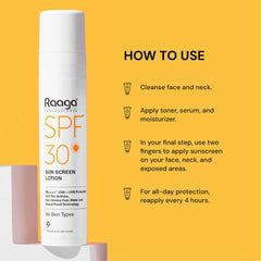 Raaga Professional SPF 30 Sunscreen Lotion | PA++++, UVA + UVB Protection, Anti Tan Activities, Non-Greasy Feel, Water and Sweat Proof Technology (55ml) - Pinkbliss