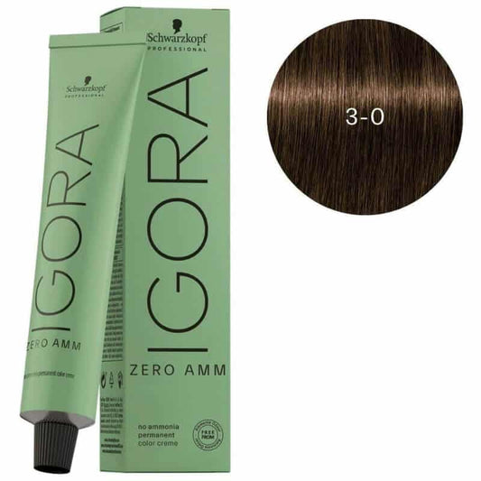 Schwarzkopf Professional IGORA Zero Ammonia Permanent Color (3-0 Dark Brown) New pack - Pinkbliss