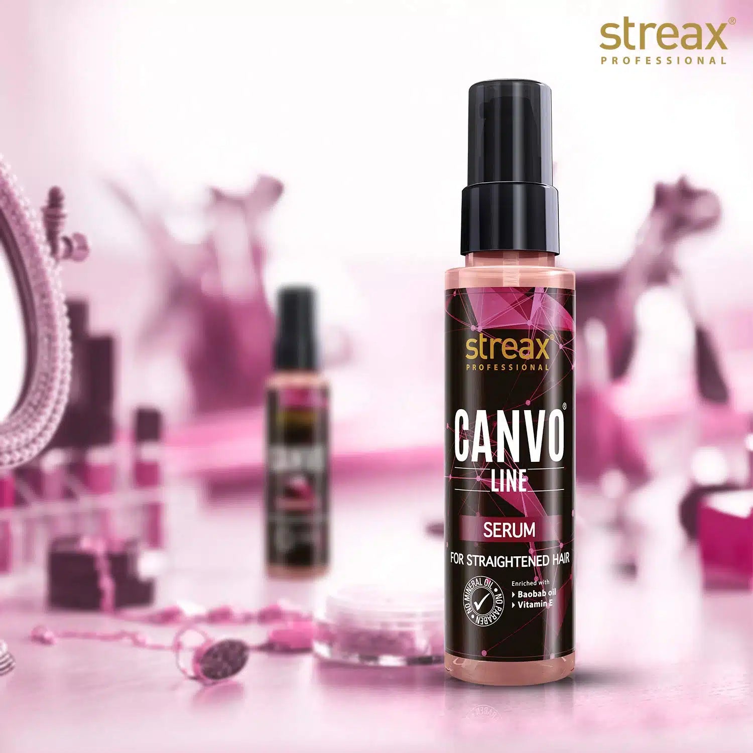 Streax Professional Canvoline Straightening Post Care Hair Serum for Anti Hair Breakage 100ml - Pinkbliss