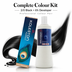 Wella Professionals Welloxon Perfect Hair Color 2/0 (Black) 60g And Developer 6% 20 Vol. 1000ml (New pack)