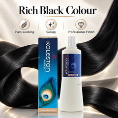 Wella Professionals Welloxon Perfect Hair Color 2/0 (Black) 60g And Developer 6% 20 Vol. 1000ml (New pack)