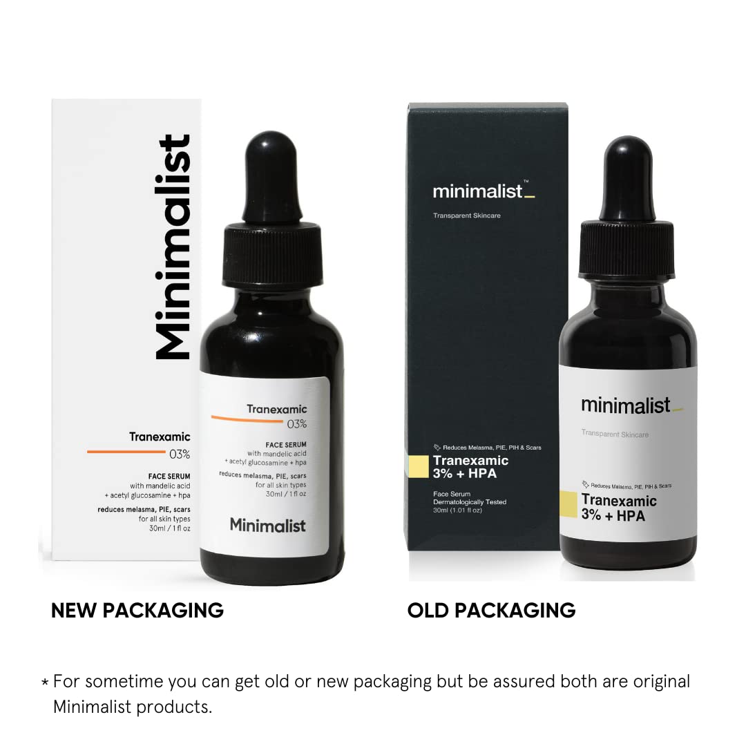 Minimalist 3% Tranexamic Acid Face Serum 30 ml for Melasma, Pigmentation, Erythema &amp; Acne Scars | Face Serum with HPA to Remove Melasma & Post Inflammatory Hyperpigmentation or Erythema (PIH &amp; PIE) - Pinkbliss