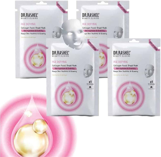 DR.RASHEL Age Defying Face Sheet Mask With Serum For Women and Men | All Skin Types | Soft and Healthy Skin | Deep Cleansing & Oil Control | Repairing & Nourishment | Soothing And Hydrating | Paraben Free | Pack Of 4 | 20g Each - Pinkbliss