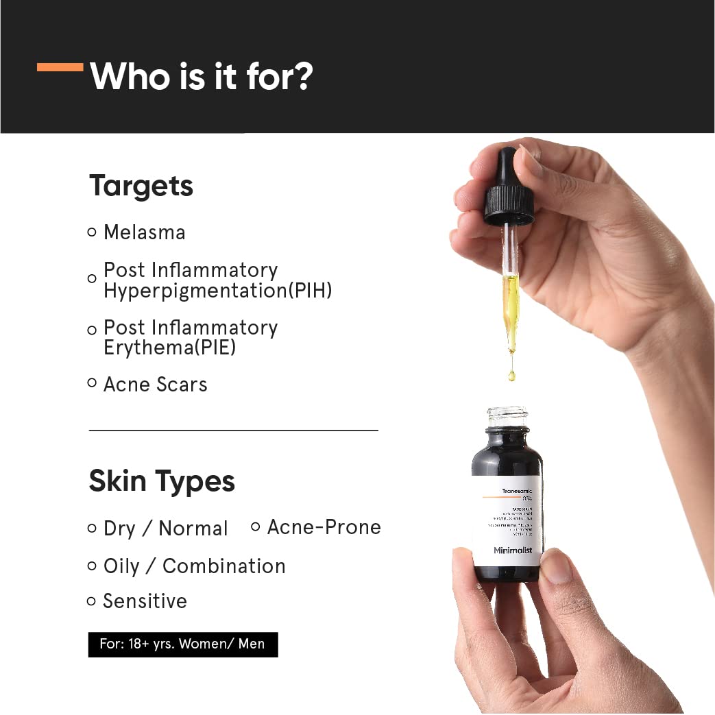 Minimalist 3% Tranexamic Acid Face Serum 30 ml for Melasma, Pigmentation, Erythema &amp; Acne Scars | Face Serum with HPA to Remove Melasma & Post Inflammatory Hyperpigmentation or Erythema (PIH &amp; PIE) - Pinkbliss