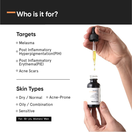 Minimalist 3% Tranexamic Acid Face Serum 30 ml for Melasma, Pigmentation, Erythema &amp; Acne Scars | Face Serum with HPA to Remove Melasma & Post Inflammatory Hyperpigmentation or Erythema (PIH &amp; PIE) - Pinkbliss