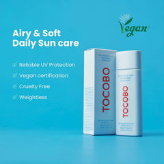 TOCOBO BIO WATERY SUN CREAM SPF50+ PA++++ 50g | Watery Texture, Soft Finish, Powerful UV Protection, Natural Ingredients, Hyaluronic Acid, Moisturizing, Elasticity | EWG Green + PEG Free, Korean Vegan Sunscreen for Face