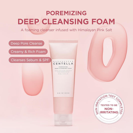 SKIN1004 Poremizing Deep Cleansing Foam 125ml, Makeup Remover, Korean Face Cleanser with Himalayan Pink Salt & Madagascar Centella Asiatica for Facial Pore Cleansing, Korean Skin Care
