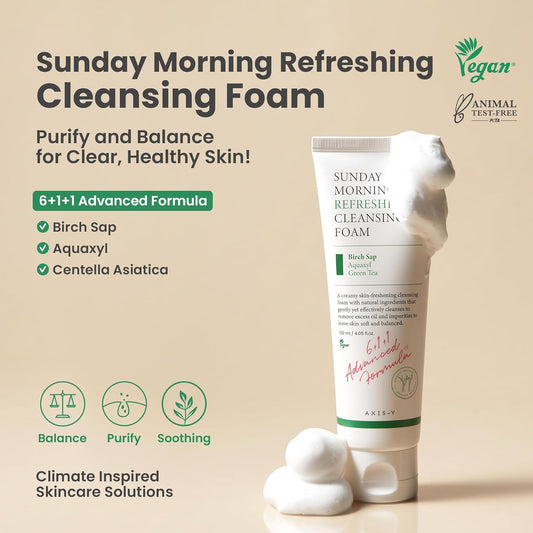 Axis-Y Sunday Morning Refreshing Cleansing Foam 120ml for Deep Hydration and Gentle Cleansing