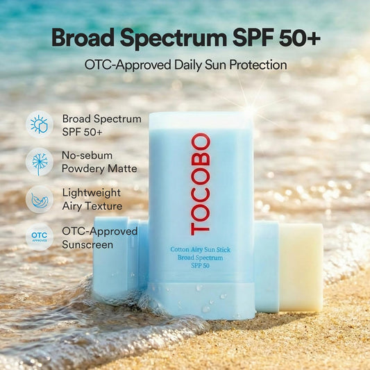 TOCOBO Cotton Soft Sun Stick SPF50+ PA++++ 19g Korean Sunscreen Stick | Matte Finish, Oil Control, Vegan, PEG-Free