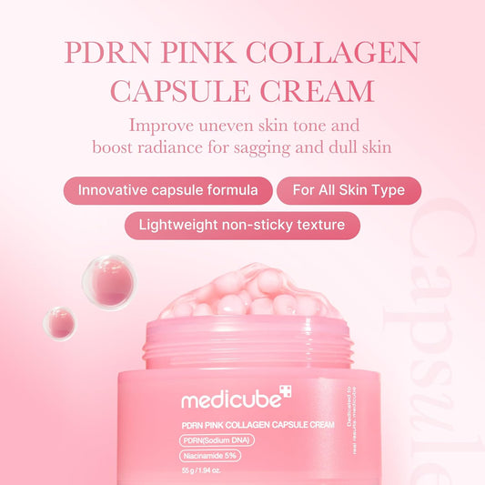 Medicube Salmon DNA PDRN Pink Collagen Capsule Cream, Face Moisturizer | Lightweight Moisturizing Cream | PDRN, Niacinamide for Uneven Skin Tone, Glow hydration | Korean Skin Care 55g