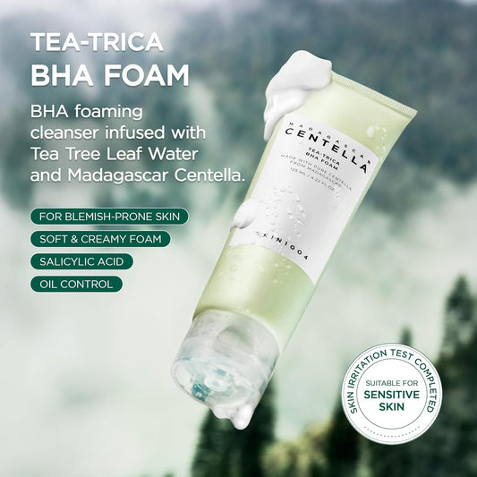 SKIN1004 Tea-Trica BHA Foam 125ml, Makeup Remover with Centella Asiatica & Tea Tree, Korean Face Cleanser for Oil & Sebum Balance, Cleansing Foam for Clearing Impurities, Korean Skin Care