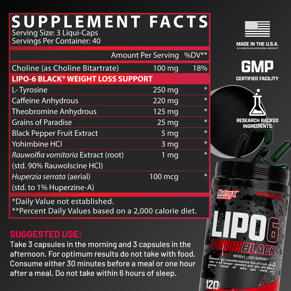 Nutrex Research Lipo 6 Black Powerful Weight Loss Support ‚Äì 120 Capsules - Pinkbliss