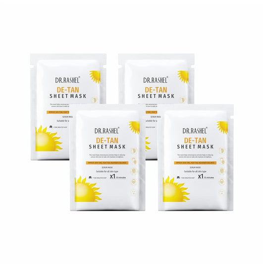 DR.RASHEL De-Tan Face Sheet Mask With Serum for All Skin Soft and Healthy Skin, Deep Cleansing & Oil Control, Repairing & Nourishment, Soothing and Hydrating, 20g each (Pack of 4) - Pinkbliss