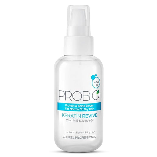 Godrej Professional Probio Keratin Revive Shine Serum (100ml) | No Sulphate | No Paraben | No SLS | No SLES | with Jojoba Oil | UV-Protect Formula - Pinkbliss