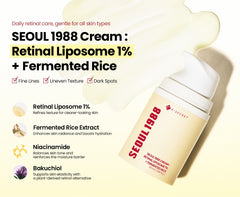 K-SECRET SEOUL 1988 Retinal Cream – Formulated with Advanced Retinal Liposome 1% and Fermented Rice Extract | Daily Fine Lines and Skin Texture Care | Korean Skincare, 50ml