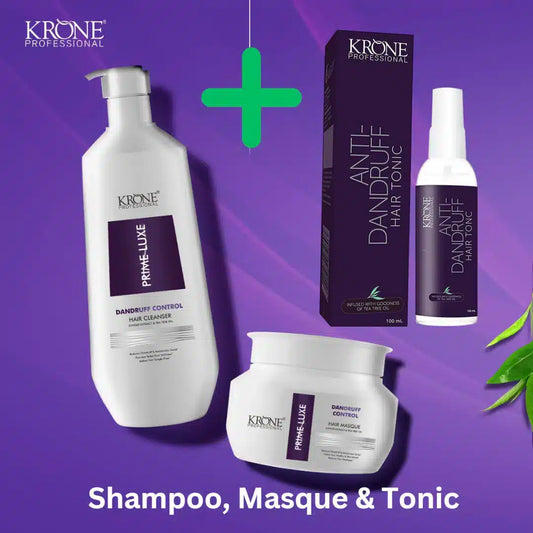 Krone Professional Prime Luxe Dandruff Control Hair Cleanser 200ml and Masque 100ml and Anti Dandruff Hair Tonic 100ml - Pinkbliss
