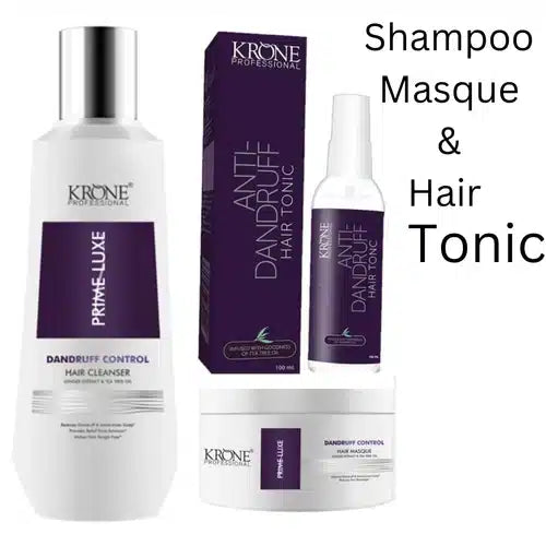 Krone Professional Prime Luxe Dandruff Control Hair Cleanser 200ml and Masque 100ml and Anti Dandruff Hair Tonic 100ml - Pinkbliss
