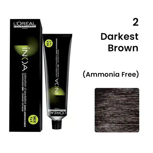 L‚Äôoreal Professionnel Paris INOA Ammonia-free Permanent Hair Color -2 (Darkest Brown) - Pinkbliss