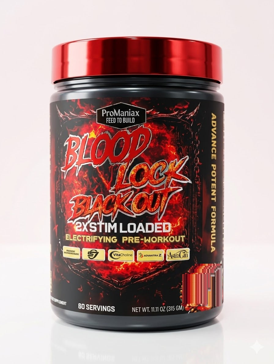 Promaniax Blood Lock Blackout 2X Stim Loaded Electrifying Pre-Workout 60 Servings (315GM) BLUEBERRY MOJITO
