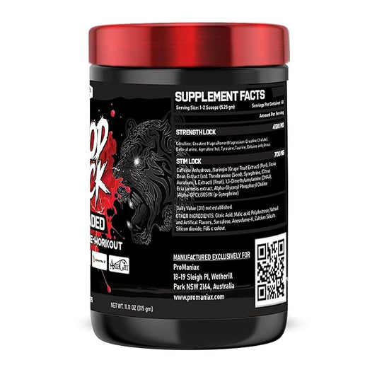 Promaniax Blood Lock Stim Loaded Blood Lock Pre-Workout, 60 Servings (315g), Vanilla Latte Flavour - High Potency Energy, Focus & Muscle Pump