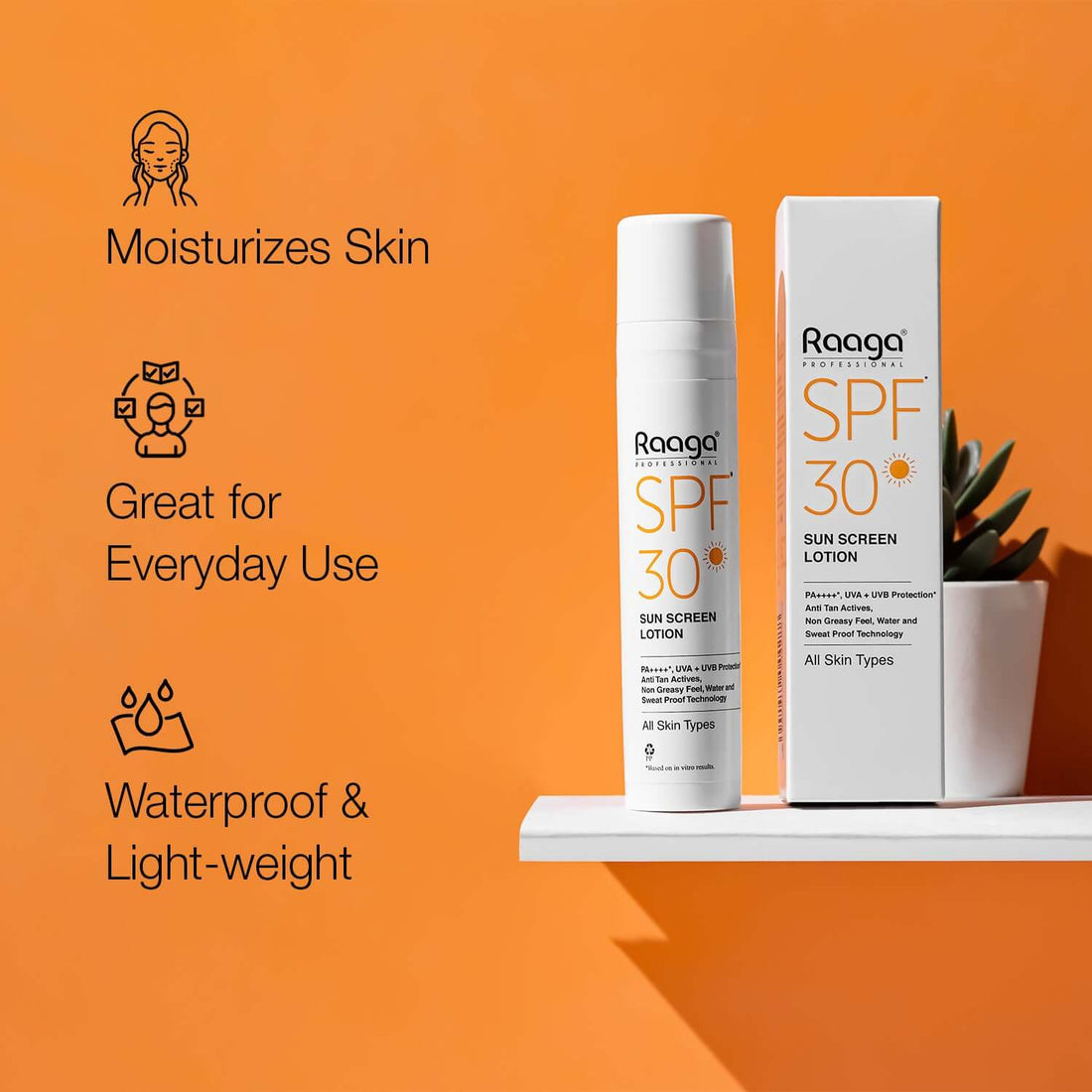Raaga Professional SPF 30 Sunscreen Lotion | PA++++, UVA + UVB Protection, Anti Tan Activities, Non-Greasy Feel, Water and Sweat Proof Technology (55ml) - Pinkbliss