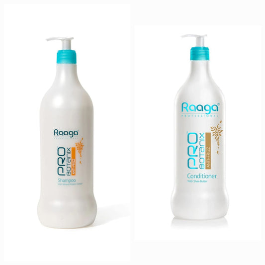 Raaga Professional Pro Botanix Anti-Frizz Shampoo and Conditioner with Shea Butter 1000ml Each - Pinkbliss