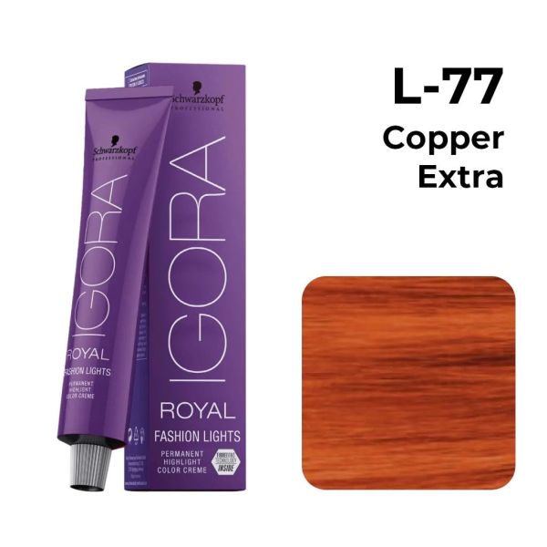 Schwarzkopf Professional IGORA Royal Fashion Lights Permanent Highlight Color (L-77 Copper Extra) - Pinkbliss