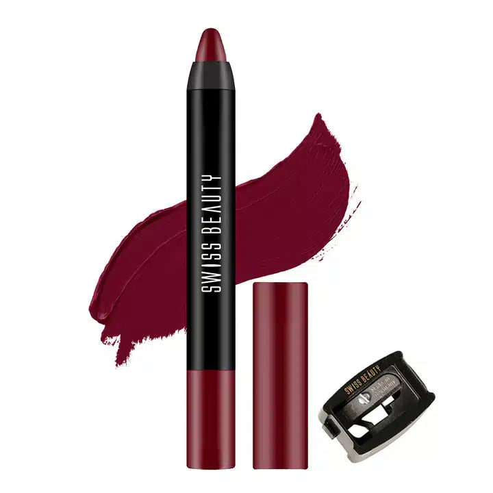 Swiss Beauty Stay on Matte Lip Crayon 24 shades - Bloodshot Maroon - Pinkbliss