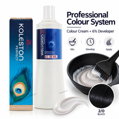 Wella Professionals Welloxon Perfect Hair Color 2/0 (Black) 60g And Developer 6% 20 Vol. 1000ml (New pack)