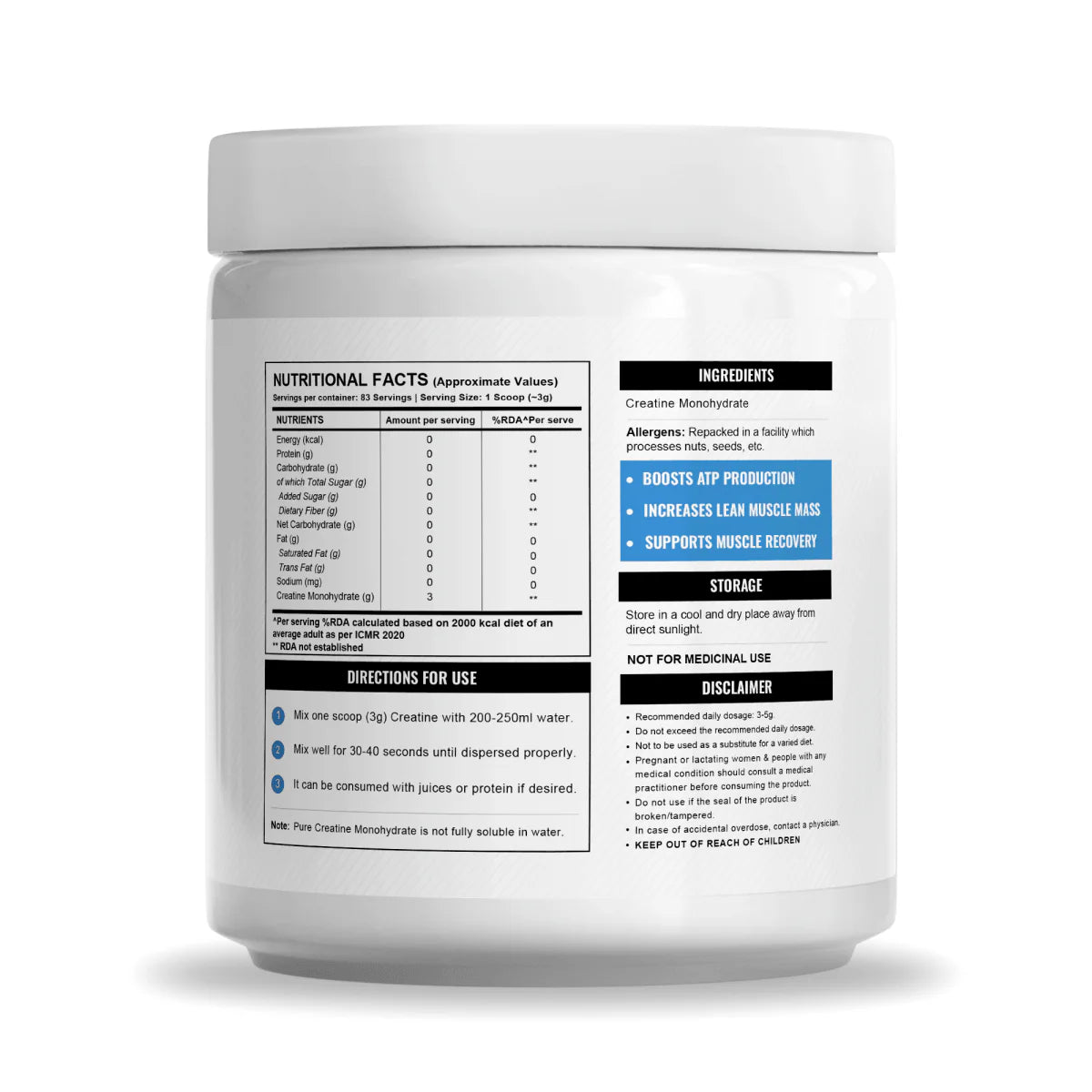 Wellcore Pure Micronised Creatine Monohydrate ‚Äì Unflavoured (250g, 83 Servings) - Pinkbliss