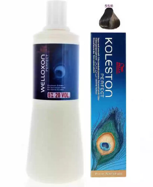 Wella Professionals Welloxon Perfect ME+ (55/0 Light Brown)60g + Welloxon 6% 20 Vol Developer 1000mL - Pinkbliss