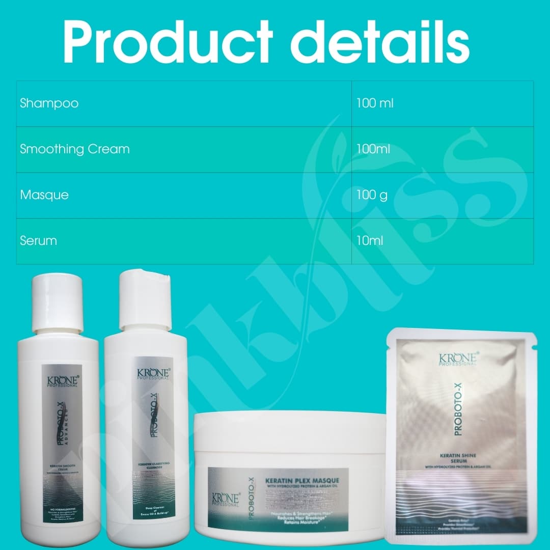 Krone Professional Monodose Keratine Treatment Kit 210ml+ 100g Hydrolyzed Protein & Argan oil infused - Pinkbliss
